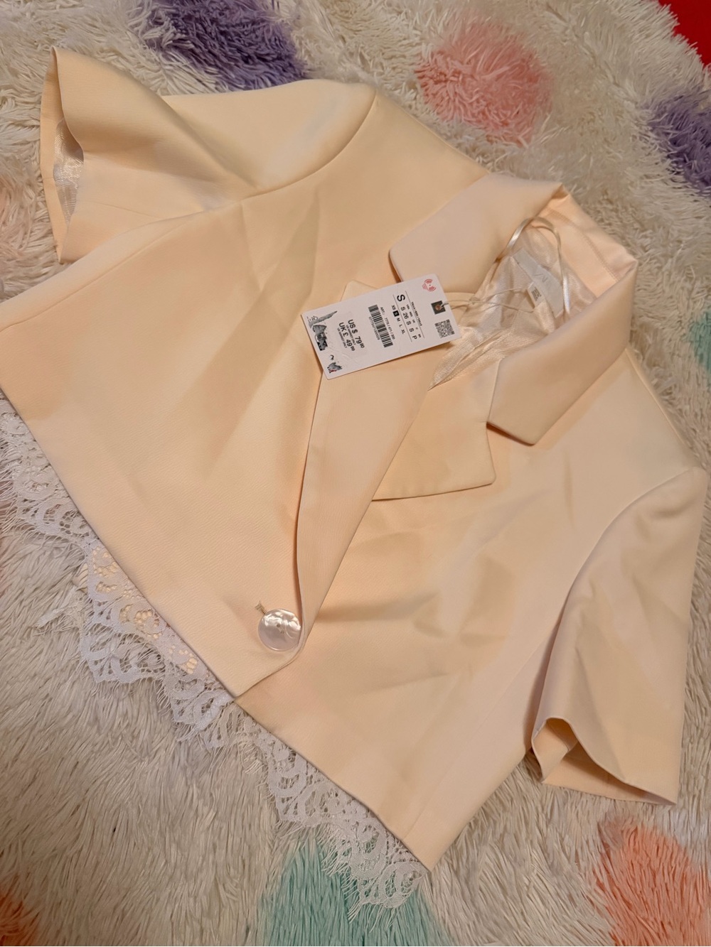 Zara Peach Short-Sleeve Cropped Blazer